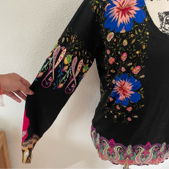 Etro Black top with Blue and Pink Floral Design - Picture 7 of 15